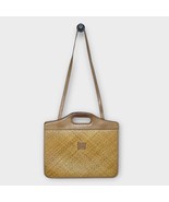 ANNE KLEIN vintage tan leather &amp; rattan straw shoulder bag purse summer ... - $46.47 CAD
