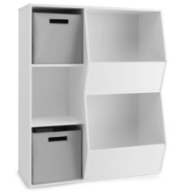 Kids Toy Storage Cabinet Shelf Organizer Fabric Bins Toys Wooden Bedroom White - £108.68 GBP