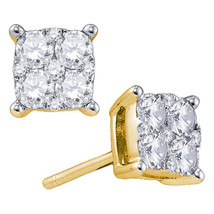 18k Yellow Gold Round Diamond Square Cluster Screwback Earrings 1-3/8 Ctw - £3,221.73 GBP