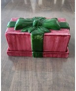 Block Father Christmas Butter Dish By Gear Ceramic 7x3.5&quot; Gift Box Vinta... - $20.58 CAD