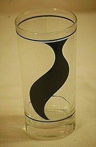 Vintage Clear Glass Drinking Tumbler w White Vertical Lines Black Wavy L... - $12.86
