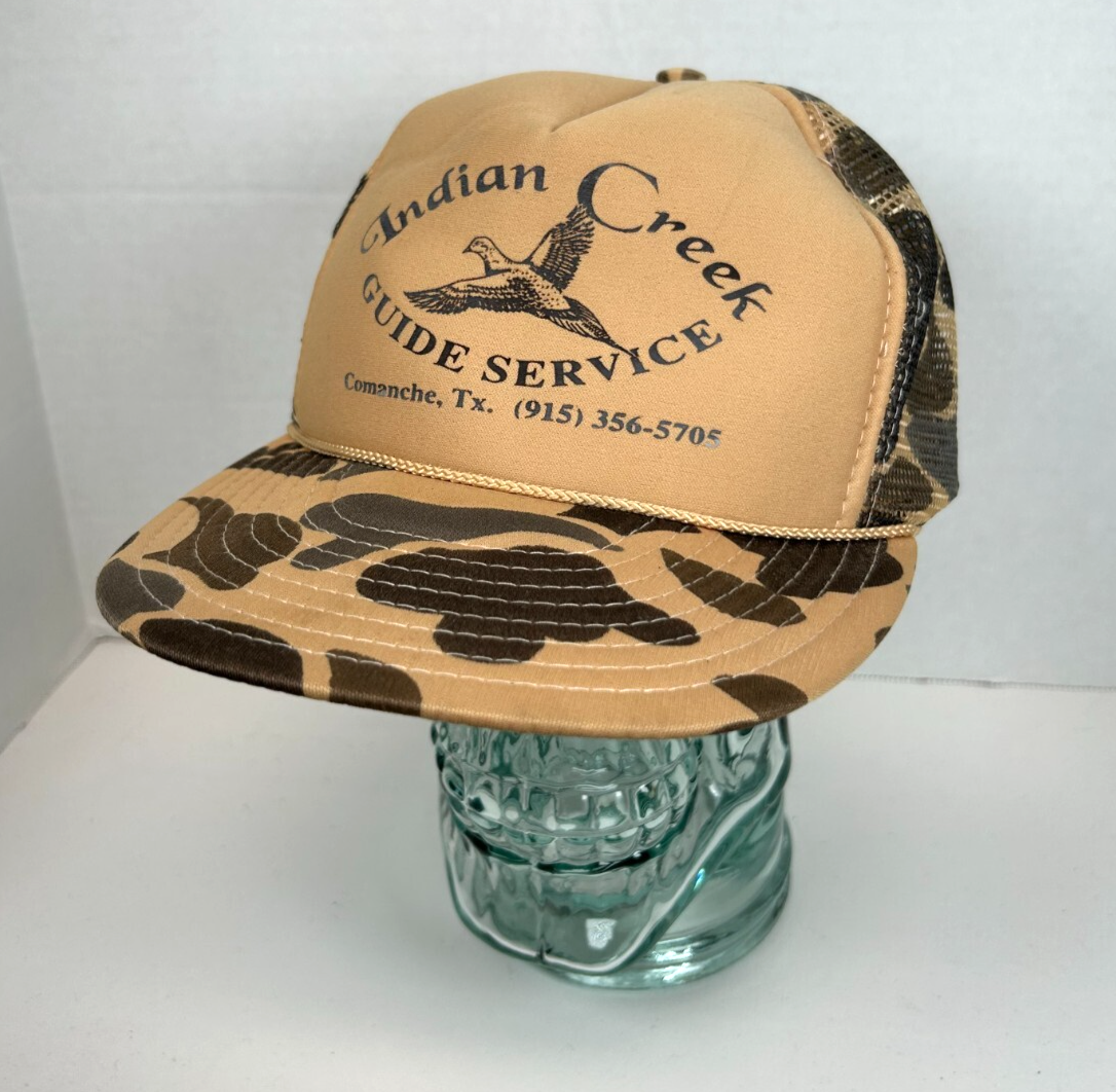 Indian Creek Guide Service COMMANCHE TEXAS VTG 1980 Tan/Brown Camouflage... - $14.80