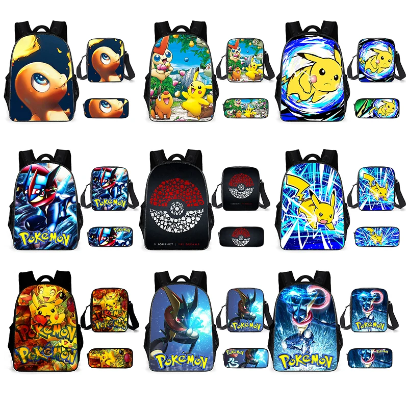 Pikachu Pokemon School Bags Backpacks Anime Figures Kids Bags Capacity Travel - £50.90 GBP
