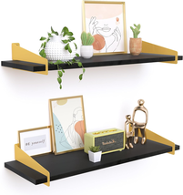 Upsimples Wall Shelves for Decor, Long Black Gold Floating Shelves Wall Mounted - £16.66 GBP