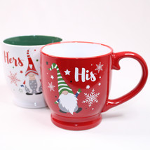 Set Of Gnome Coffee Mugs LARGE HIS &amp; HERS Red And White Christmas Snowfl... - £14.58 GBP