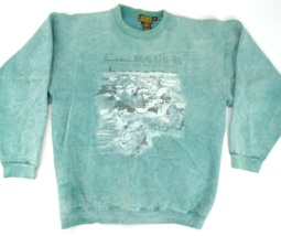 Vintage 90s Eddie Bauer Acid Wash Snow Sled Dog Sweatshirt Mens L Made USA - $37.95