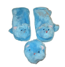 Vintage Cozy Critters Earmuff Mittens Set Blue Cat Faux Fur Girls Plush 3D Box - £9.31 GBP