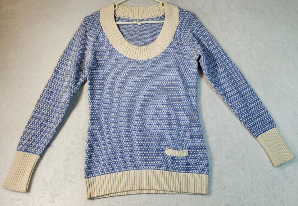 Primary image for Old Navy Sweater Womens Large Blue White Knit 100% Cotton Long Sleeve Round Neck