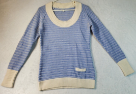 Old Navy Sweater Womens Large Blue White Knit 100% Cotton Long Sleeve Ro... - $15.34