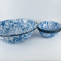 Splatter Ware Enamel Blue white Graniteware Swirl Metal 5 Piece Bowls Set - £25.93 GBP