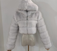 Furry Cropped Faux Coats  Jackets Women Fluffy Top Coat Hooded Winter Jacket YIN - £76.75 GBP