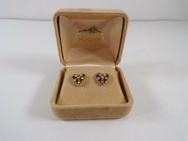 Vintage Giovanni Crystal &amp; Black Gemstone Gold-Tone Heart Stud Earrings Jewelry - £15.18 GBP