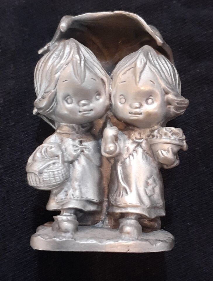 Little Gallery Fine PEWTER FIGURINE Two Girls &amp; Patched Umbrella 1977 Vi... - $2.49