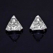 1 ct Trillion Simulated Diamond 14K White Gold Plated Solitaire Stud Earrings - £51.35 GBP