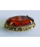 VINTAGE GOLDTONE 1-7/8&quot; LONG, AMBER-COLOR/FILIGREE FASHION PIN - €47,20 EUR
