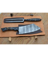 vintage handmade damascus knife and fork set BBQ set 002 - $1,591.20 MXN