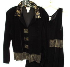 Coldwater Creek Black Velour Long Sleeveless Dress Jacket Set Gold Trim Size 18W - £33.58 GBP