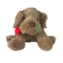 Valentine Brown Soft Puppy Dog with Rose Plush Stuffed Animal Russel Stover - £14.77 GBP