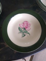 4 Taylor Smith &amp; Taylor Shallow Soup Bowls Pink Rose With Green Trim - £31.96 GBP