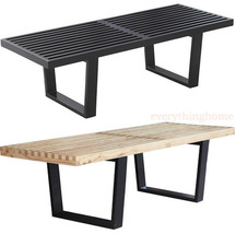 Modern George Nelson Natural Black Wood Bench Table Metal Legs 48&quot; 4 Ft 18.5&quot;H - £175.59 GBP