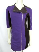 NWT Purple Mini Dress S Black Faux Leather Collar Zip Dots Fashion Brand Bodycon - £11.27 GBP