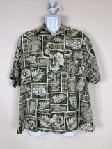 Puritan Men Size L Green Tiki Floral Button Up Hawaiian Shirt Short Sleeve - £6.60 GBP