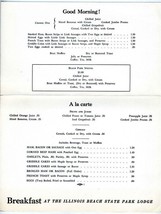 Illinois Beach State Park Lodge Menu 1950&#39;s Zion Illinois - £30.22 GBP