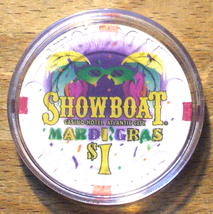 (1) $1. SHOWBOAT CASINO CHIP - 1987 - Mardi Gras - ATLANTIC CITY, New Je... - $11.95