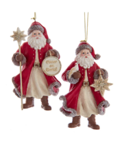 Kurt Adler Set Of 2 Resin 4.75" Cranberry Pearl Santa Christmas Ornaments E0858 - £26.28 GBP