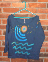 Hand Painted Abstract Art Raw Edge Off the Shoulder French Terry Top Size M - $29.75