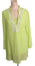 Sz 0 CHICO&#39;S Embellished Twinset Top Attached Cami Tank Soft Lime Green New - £23.67 GBP