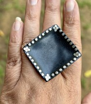 Artisan Crafted Sterling Silver + Ebony Wood Concave Square Ring, SIZE 8 - £27.40 GBP