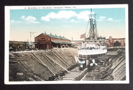 Warship in Drydock Ship Flag Military Newport News Virginia VA Postcard c1920s - £9.33 GBP