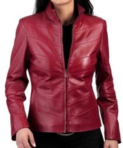 Women&#39;s Festive Classic Maroon Decent Motorcycle Leather Jacket - £85.77 GBP