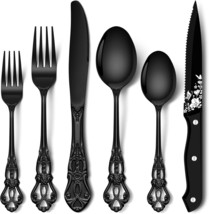 Stapava 48 Pcs Black Silverware Set With Steak Knives, Gorgeous, Dishwas... - $77.99