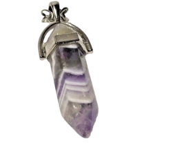 28 In. Silver Chain Necklace w/ Double Terminated  Polished Pt Amethyst Pendant - £5.55 GBP