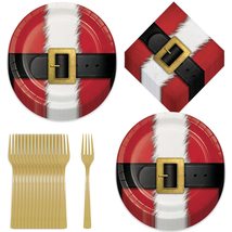 Red Santa&#39;s Suit Christmas Party Paper Dinner Plates, Napkins, and Forks (Serves - £13.44 GBP