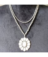 Women&#39;s Fashion Double Layer Flower Shape White Pine Stone Necklace with... - $527.77 MXN