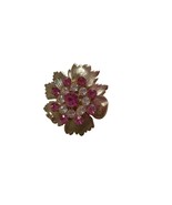 Costume Silver Pink &quot;Rhinestone&quot; floral Brooch Pin Jewelry - $8.80