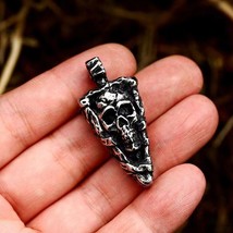 Mens Gothic Silver Skull Spear Pendant Punk Biker Necklace Stainless Steel 24&quot; - £9.47 GBP