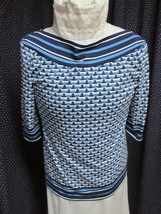 &quot;BLUE &amp; WHITE PATTERNED TUNIC WITH WIDE ACCENT BANDS&quot; - MAX STUDIO -M - ... - $8.89
