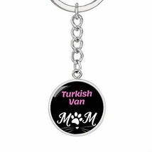 Cat Lover Keychain Gift Turkish Van Cat Mom Keychain Stainless Steel Or 18k Gold - £39.11 GBP