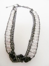 TALBOTS Fauz Glass Necklace Crystal Onyx Gray Silver Tone Chain Vintage Look - £27.30 GBP