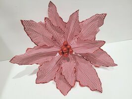 Christmas Poinsettia Red White Candy Cane Peppermint Striped Ornament Pi... - $15.83