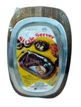 Steak Sizzle Server Viking Vtg SEALED Platter Plate Wood Silver USA tray antique - £55.35 GBP