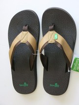 Sanuk Men&#39;s Surf Brown Beer Cozy Mega Flip Flops Sandals Shoes New with ... - £33.97 GBP