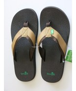 Sanuk Men&#39;s Surf Brown Beer Cozy Mega Flip Flops Sandals Shoes New with ... - $42.50