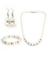 Classic Faux Pearl &amp; Crystal Set, Necklace, Earrings &amp; Bracelet - €30,39 EUR