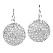 Round Hammered Textured Disc Sterling Silver Dangle Earrings - £31.06 GBP