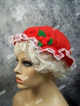 Festive Red White Mrs Claus Hat Mop Cap Mob Colonial Granny Christmas Adult Kid - £8.62 GBP